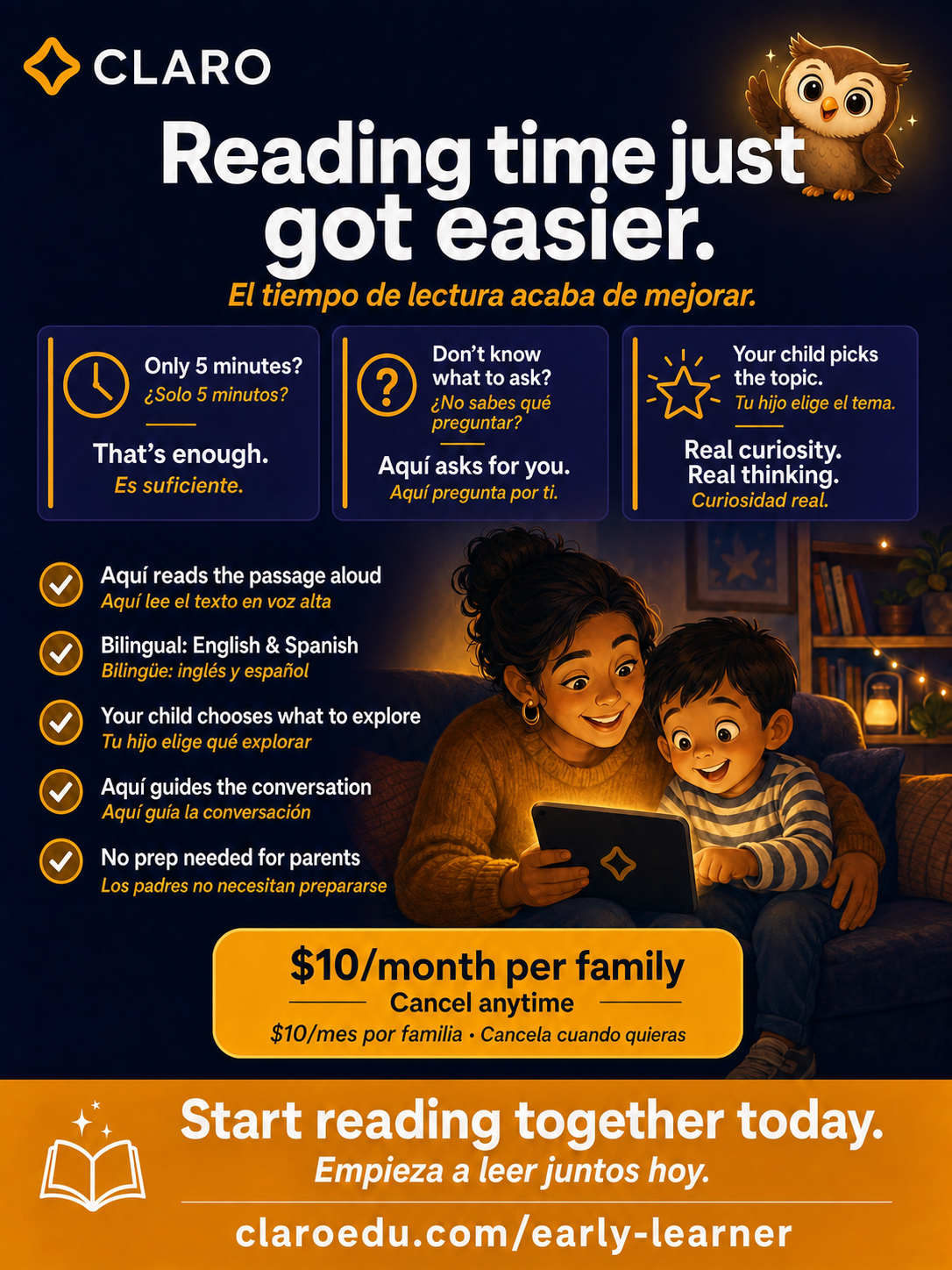 Reading time just got easier — CLARO Early Learner flyer