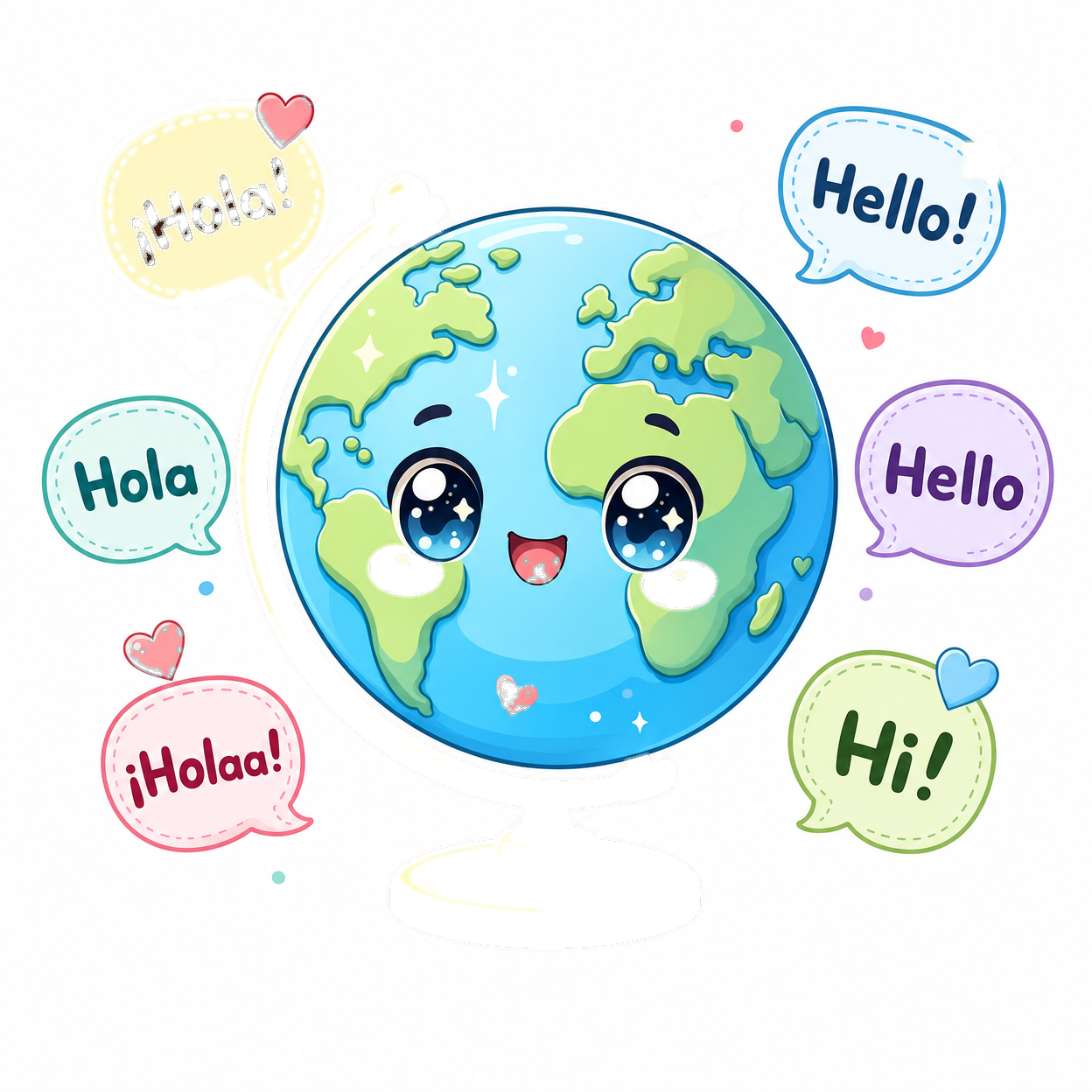 Kawaii globe with speech bubbles